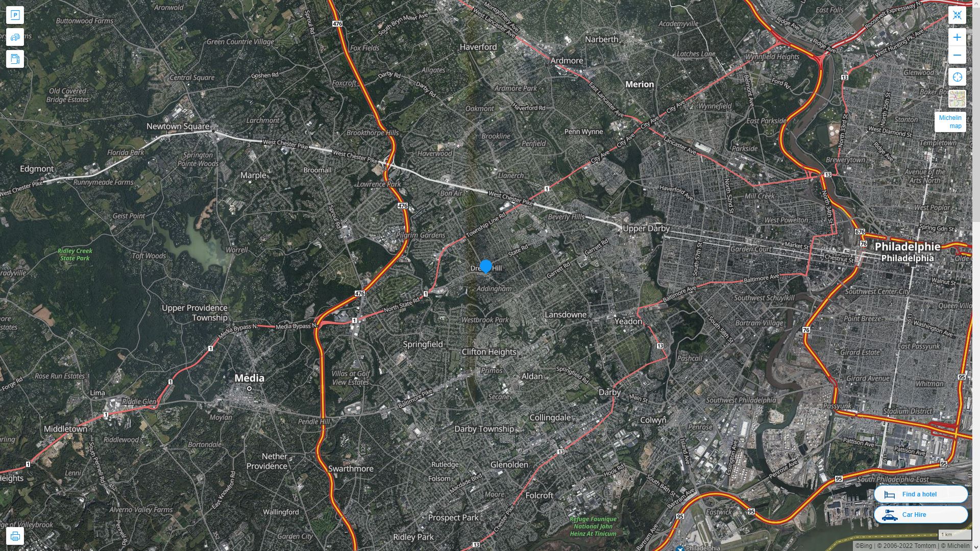 Drexel Hill Pennsylvania Highway and Road Map with Satellite View